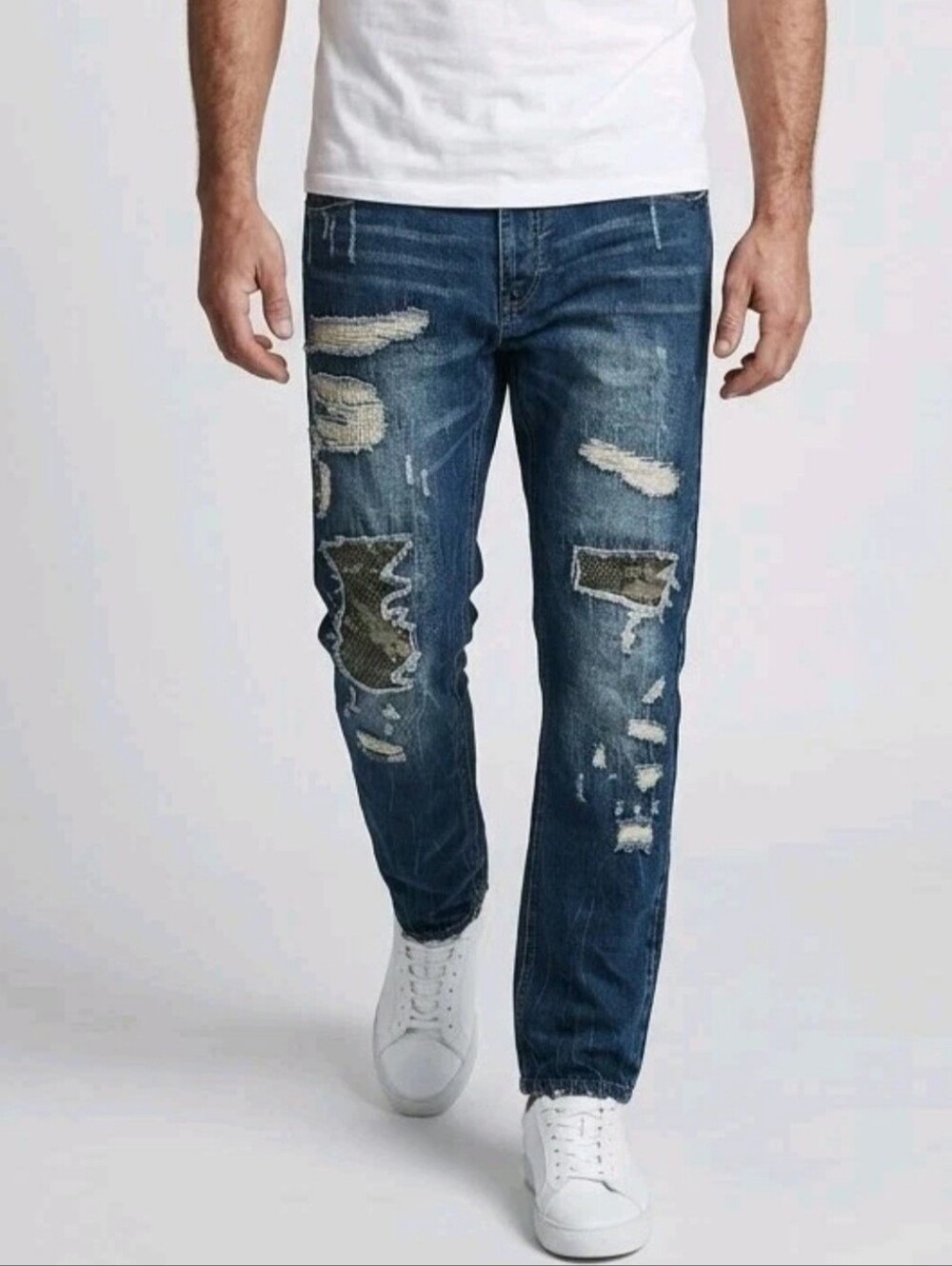 Born Fly Jeans Men 40 Blue Denim Cotton Streetwear Grunge Distressed Embellished